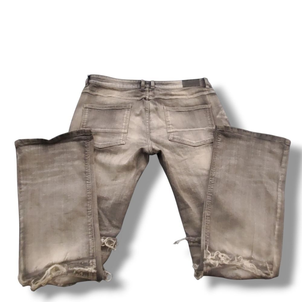 Bezalel Denim Distressed Flared Jeans Gray Washed Ripped Bell Bottom Size 36x34 - Picture 9 of 15